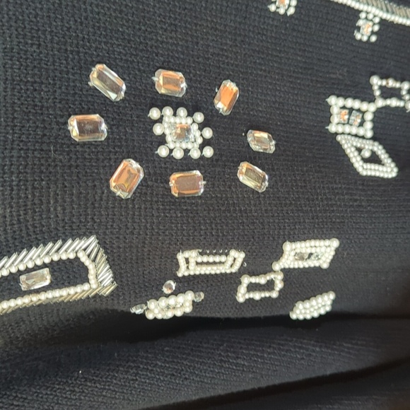 Vtg Ramie Black Embellished Pearls/Crystal Tunic Black Cowl Knit Sweater Sz M - Picture 5 of 12